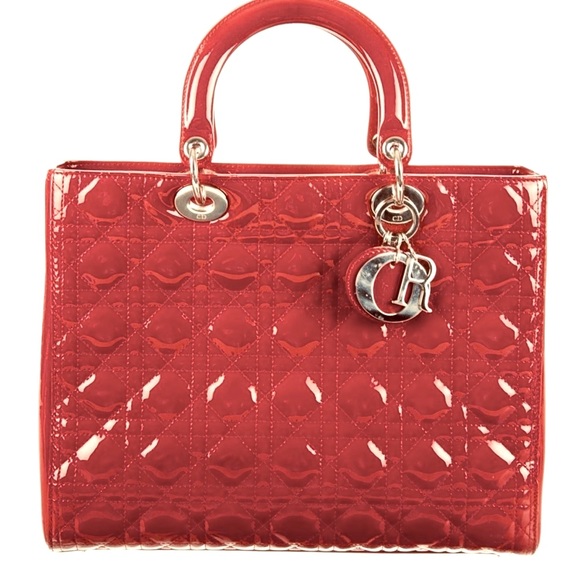 CHRISTIAN DIOR Dark RED / light Burgundy patten leather Cannag Bag - Picture 5 of 16